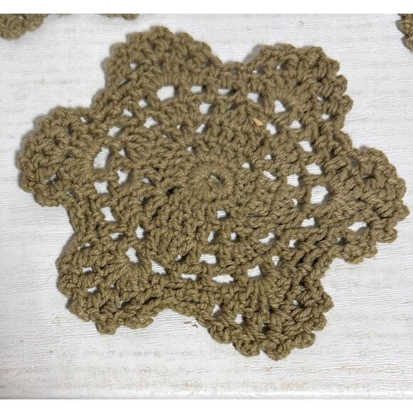 Handcrafted Brown Crochet Doilies 3.5" Set Of 4 Decorative Vintage-Inspired Desi - Picture 3 of 4